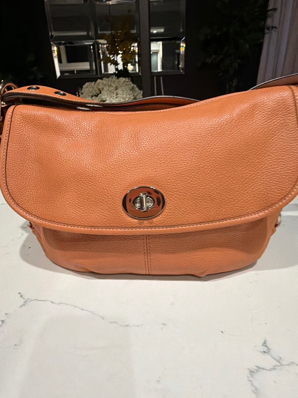 Coach Pebbled Leather Shoulder Bag in Orange